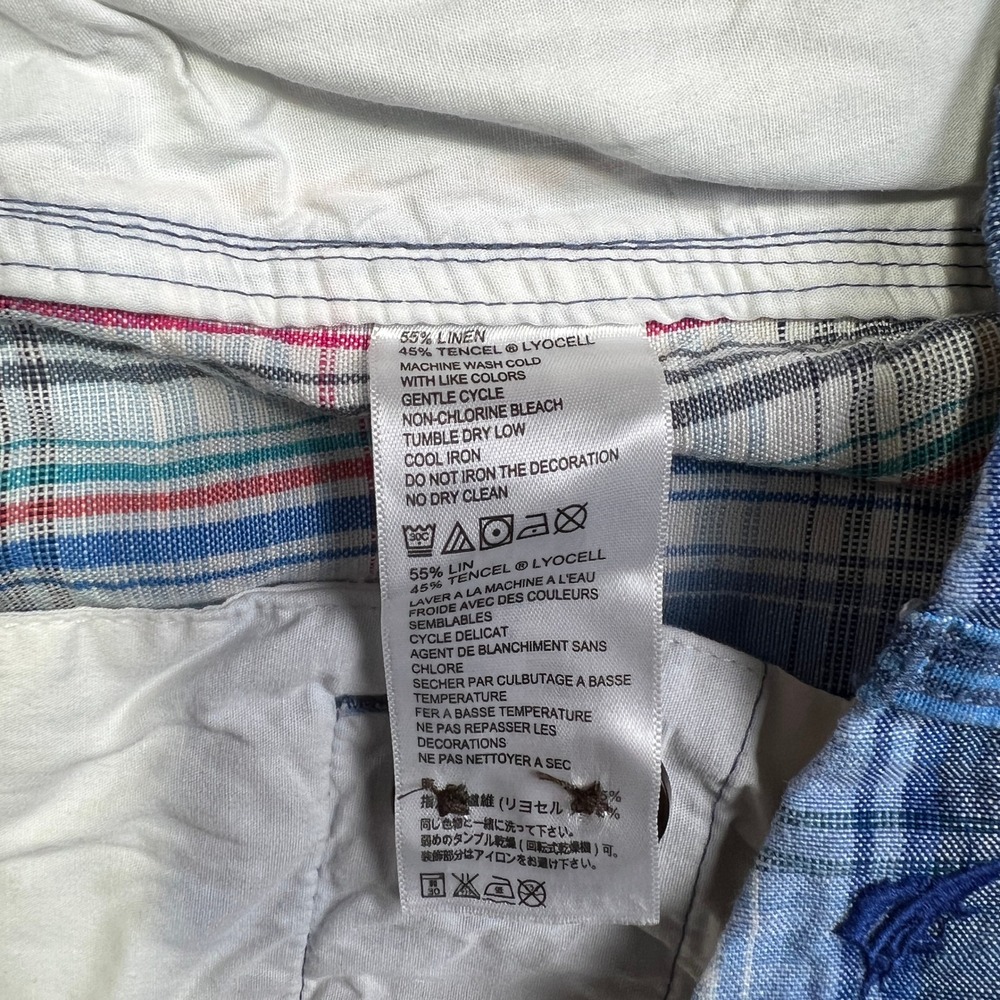 Tommy Bahama Linen Plaid Shorts Mens 38 Blue Vacation Summer Comfort EUC - Picture 4 of 7